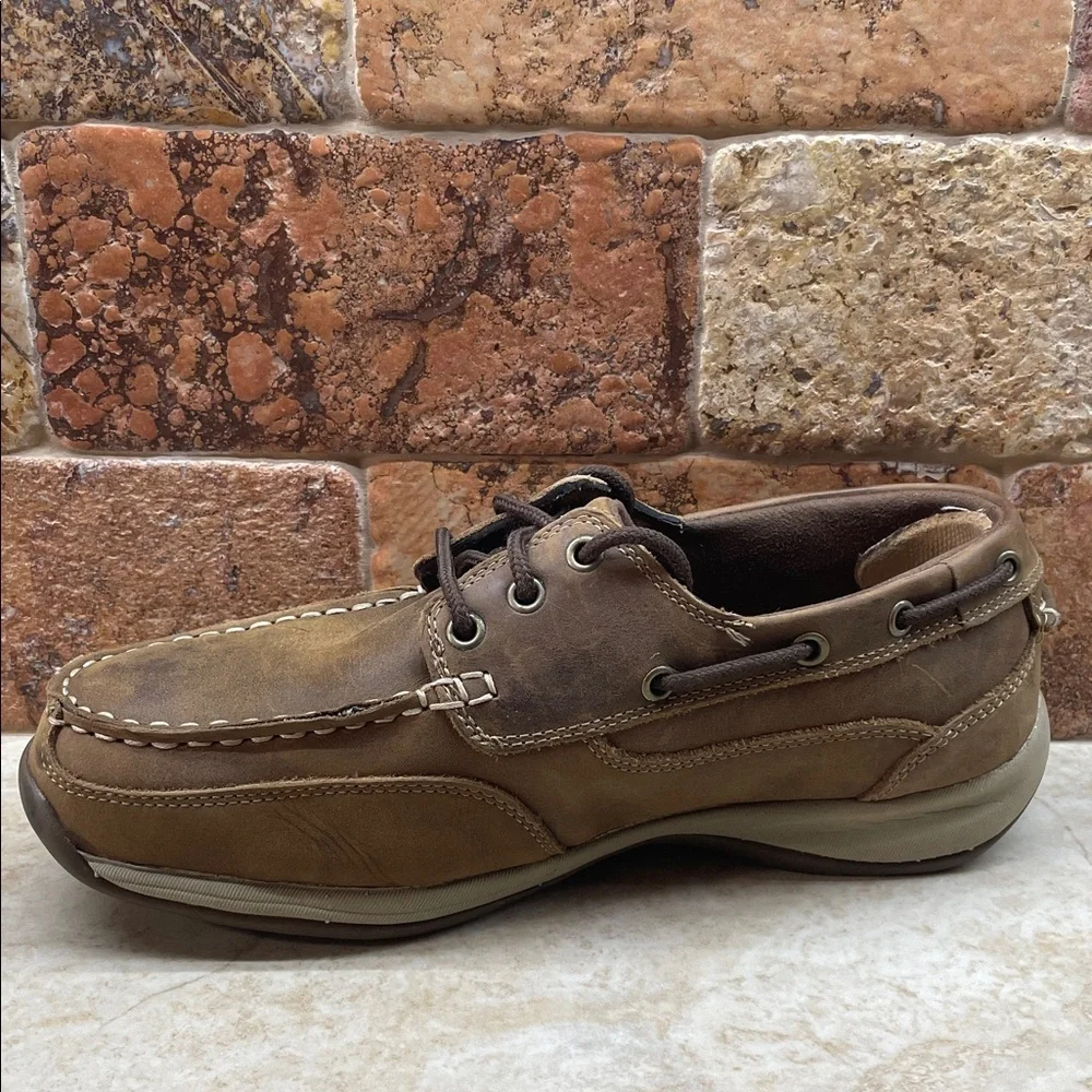 Rockport Shoes Size 9 M Brown Leather Lace Up Moc Toe Slip Resistant Works